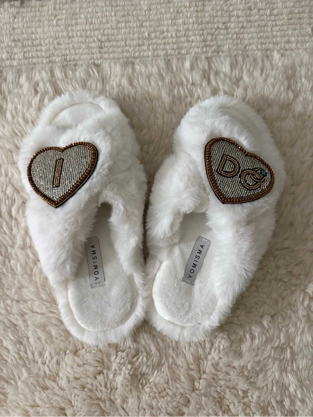 YOMISA Faux Fur Slippers White Wedding Embellished Slides M